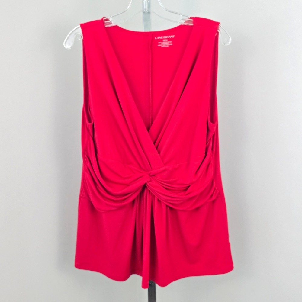 Lane Bryant V-neck Ruch Front Sleeveless Top Red 14/16